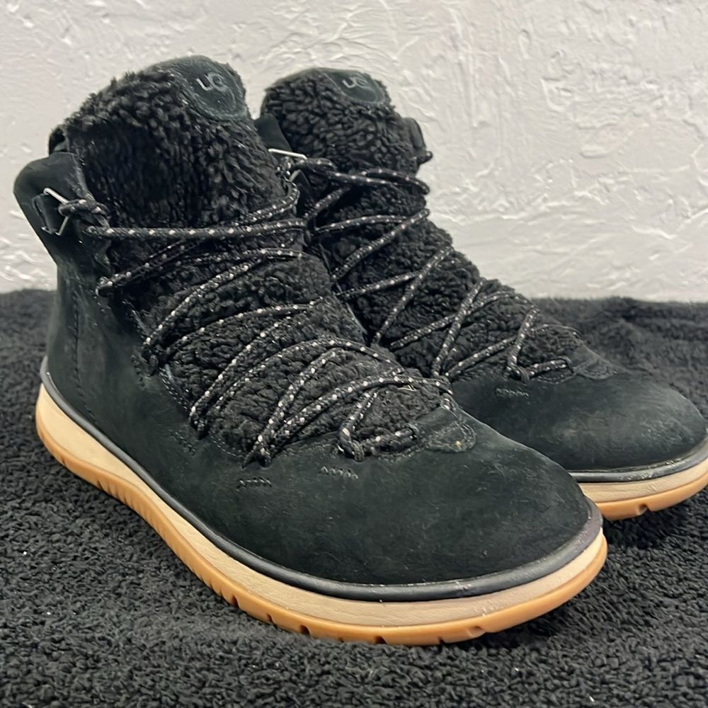 🔥 UGG LAKESIDER HERITAGE MID SHOES SNEAKER BOOTS Black Suede Sherpa Women Sz 12 - Picture 6 of 12